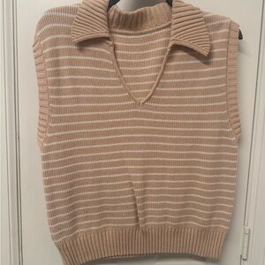 Amazon Women's V-Neck Sweater Vest in Tan and White